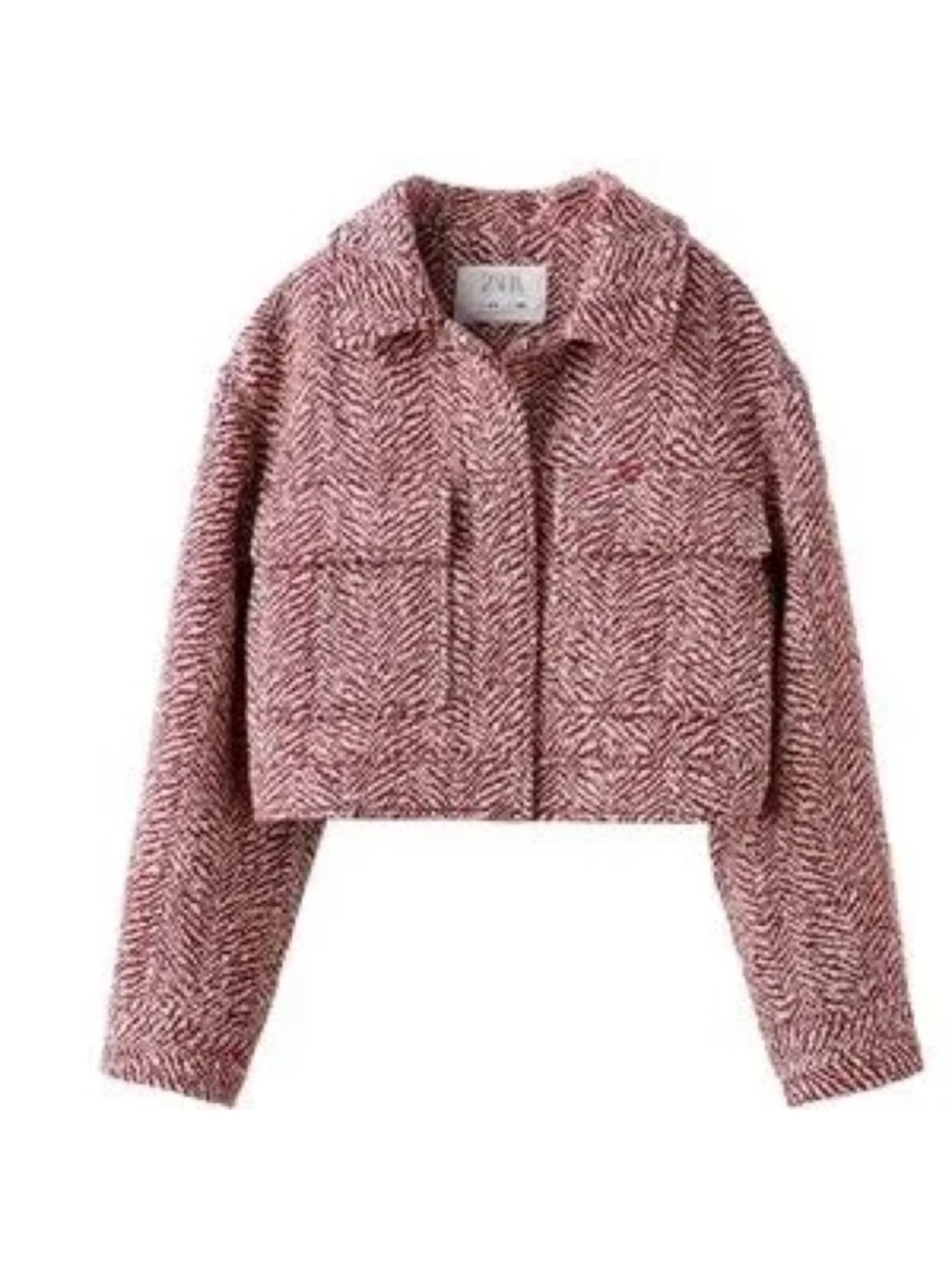 Zara Kids Burgundy Herringbone Cropped Overshirt Jacket - Size 13/14